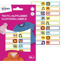 Label, plastic, school, 45x13 mm, hand-writable, AVERY ZWECKFORM, animal designs, 36 labels/pack